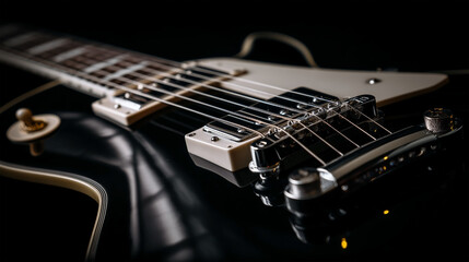 Fototapeta premium A black electric guitar with a white bridge