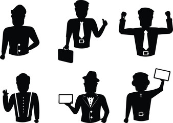 Dynamic Silhouettes of Businessmen in Various Poses, Expressing Success