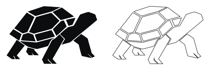 Geometric Rendering of a Walking Turtle, Two Versions, Black and White