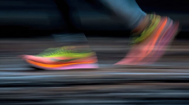 Blurred, colorful running shoes in motion