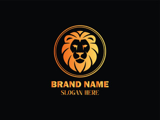 Golden 3D Render of a Regal Lion Head in a Circle Frame, Logo Design