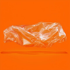 Obraz premium Wrinkled Transparent Plastic Wrap on orange Background