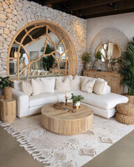Minimalist Living Room With White Sofa And Natural Wood Decor Elements In A Cozy Setting