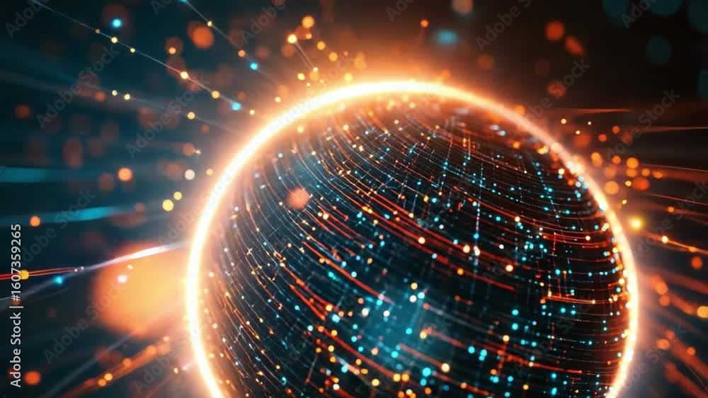Poster digital globe: a glowing sphere of interconnected data streams, symbolizing the digital age, with gl