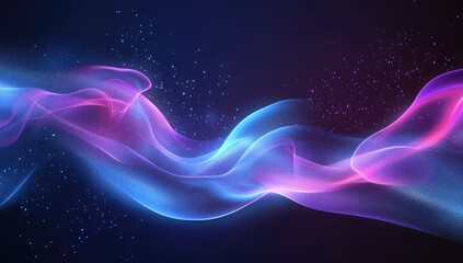 Obraz premium Abstract glowing waves of vibrant pink and blue light, flowing over a dark background dusted with tiny specks of light