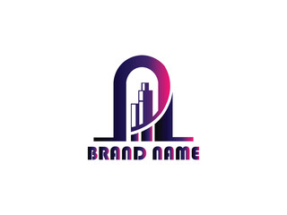 Modern 3D Render of a Gradient Building Logo with Arched Entrance
