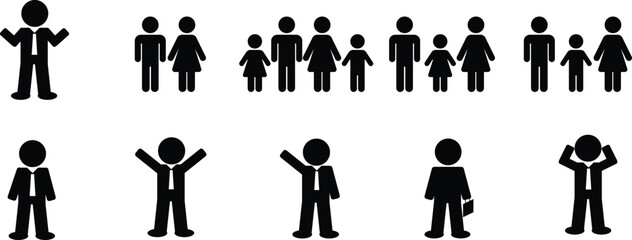 Simple Pictogram People, Families, and Businessmen in Various Poses