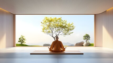 Zen Meditation in a Minimalist Nature Inspired Room