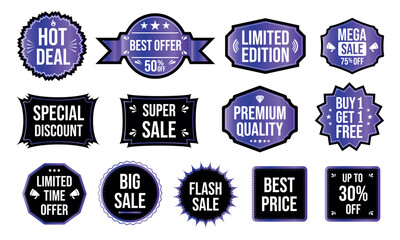 Premium sale labels badges, starburst design, best offer and discount tags