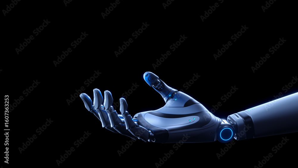 Aufkleber robotic hand with open palm isolated on black background. artificial intelligence concept