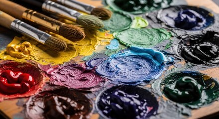 Artist's Palette: Vibrant Colors and Brushes Ready for Creative Expression