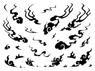 和風の炎のエフェクトのイラスト素材セット_シルエット