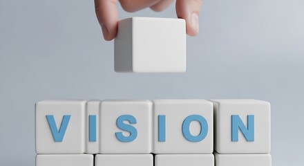 Conceptual vision representation with building blocks and a hand for strategic planning