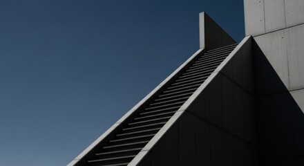 Ascending Concrete: Stark Staircase Against Deep Blue Sky, Minimalist Architecture