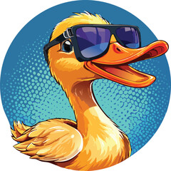 Cartoon Cool  Happy duck with sunglass  Adorable Summer Illustration of a Cartoon Duck in Trendy Shades