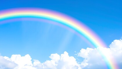 Colorful rainbow spanning a partly cloudy blue sky