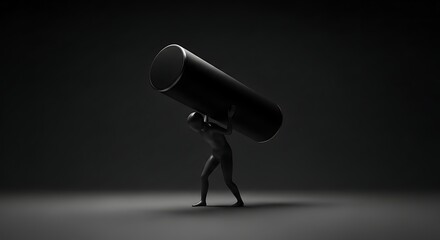 Abstract digital art depicting a human figure bearing a heavy cylindrical load