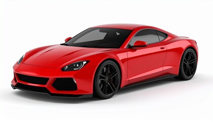 Sleek red sports car with aerodynamic curves and a low stance, positioned against a dark reflective surface. The sharp black alloy wheels and narrow, angular headlights amplify its aggressive, high-pe