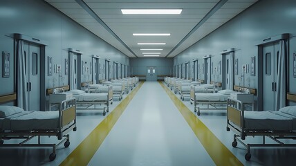 Hospital Ward with Empty Beds and Sterile Environment Creating a Sense of Isolation and Uncertainty about Healthcare System and Future Health