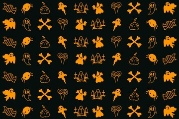 Seamless Halloween pattern with ghosts candies and pumpkins