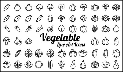 Vegetable Line Art Icons – Minimal Black and White Healthy Food Outline Set