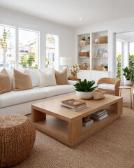 Cozy Minimalist Living Room with Natural Elements and Bright Light in Modern Home