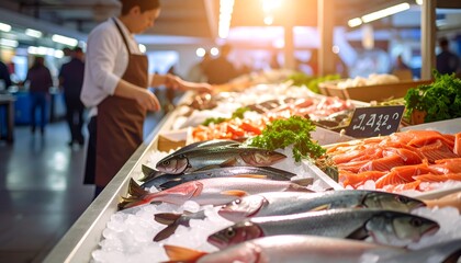 Fresh seafood display at a market