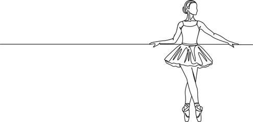 continuous single line drawing of female ballet dancer, line art vector illustration