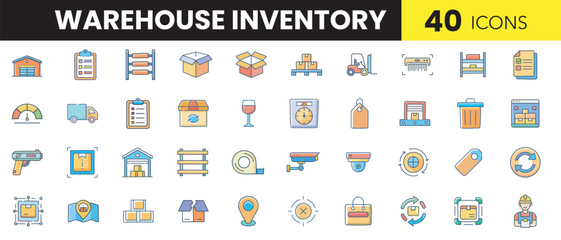 Warehouse Inventory Color Icon Set &ndash; Logistics, Storage & Supply Chain Symbols
