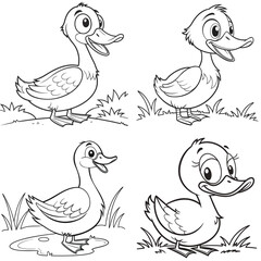 Simple Duck Outline Hand Drawn Black and White Vector