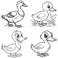 Simple Duck Outline Hand Drawn Black and White Vector