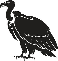 vulture silhouette art vector illustration with a white background,Vulture Silhouette Illustration – Black and White Stylized Bird with Hooked Beak