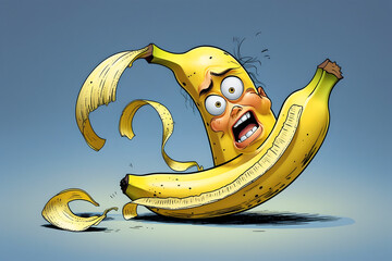 Funny Shocked Cartoon Banana with Facial Expression Generative AI