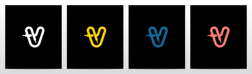 Shoelace Shoestring Bootlace Lace Letter Initial Logo Design V