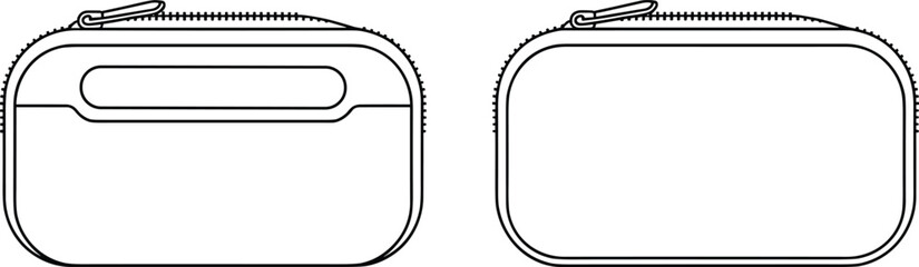 Modern Cosmetic Pouch Design, Front and Back View, Zippered Makeup Bag, Travel Organizer Template, Editable Vector Flat Sketch Illustration. © Hasan Creatives