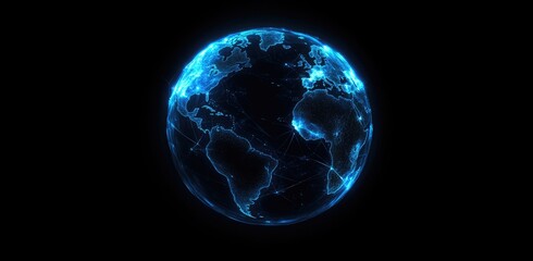 Glowing blue world map, digital globe