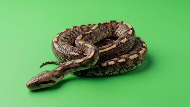 Ball Python Coiled on Green Screen Background
