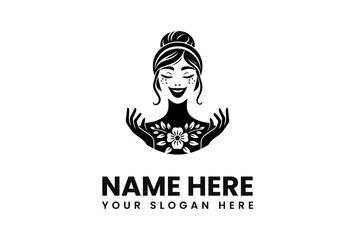 Joyful Woman Logo with Floral Design and Hands.