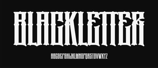 Gothic vintage logo font, bold high blackletter, medieval alphabet, dark rock tattoo typeface, oldschool branding typography, lofty typographic design, german calligraphic headline. Vector typeset