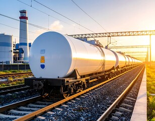 Fototapeta premium Tank cars train sunset industrial