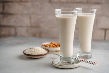 Tiger nut milk. Refreshing cold drink from Valencia. Horchata de chufa. Horchata with rice