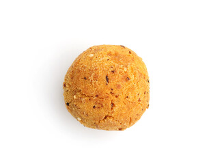 One delicious fried croquette ball isolated on white, top view