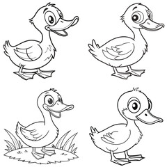 Simple Duck Outline Hand Drawn Black and White Vector