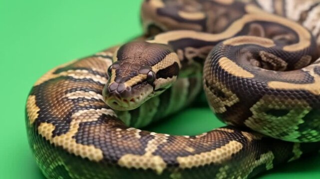 Ball Python Coiled on Green Screen