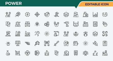 Power line icon set. Simple line vector icons. Editable vector. Power icon set. Contains outline symbols like charger, battery, charging, battery, recharge, charge, batteries and more.