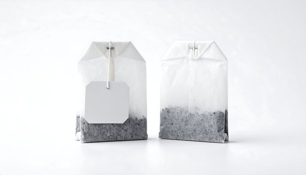 Tea bags on white background