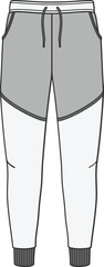 A pair of grey and white colorblocked joggers with a drawstring