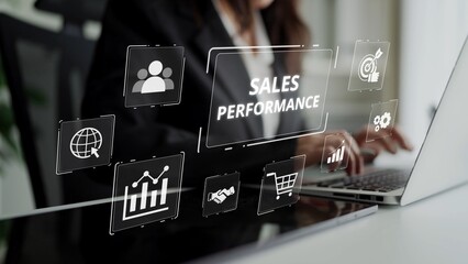 Digital sales performance dashboard showing sales performance metrics, performance trends, sales...