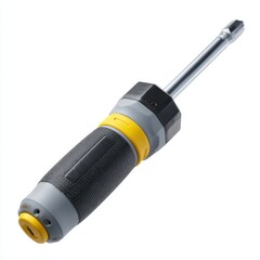 Ergonomic screwdriver with textured grip isolated on white background