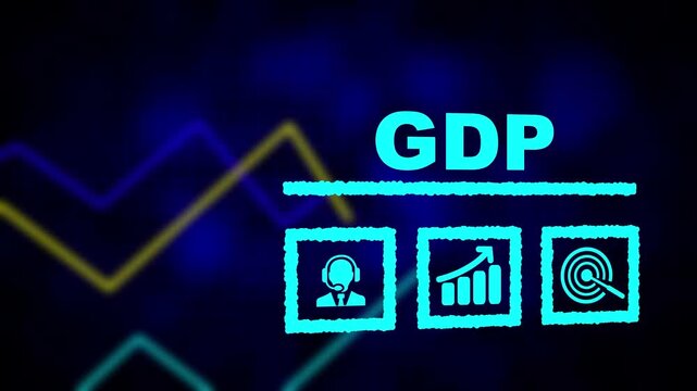 A GDP business concept on a flashing computer monitor with moving graphs and data. histogram business graph Statistic and data, information infographic on digital technology strategy background.